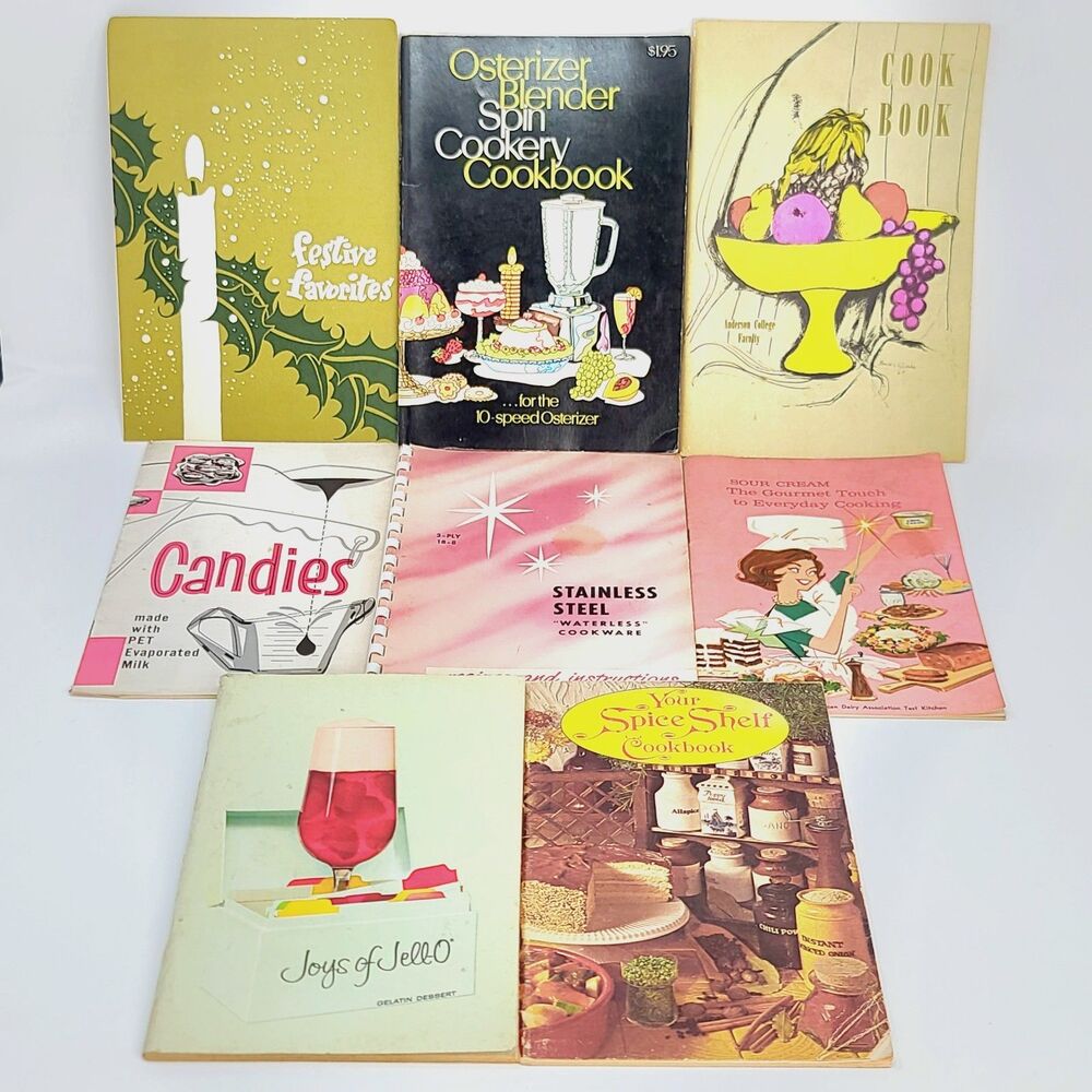 VALUE BUNDLE: 8 VINTAGE MCM Cookbooks Jell-O Blender PET Milk Retro Kitchen